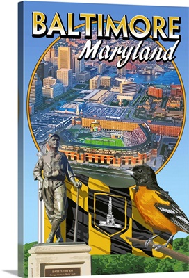 Baltimore, Maryland - Baseball Montage: Retro Travel Poster