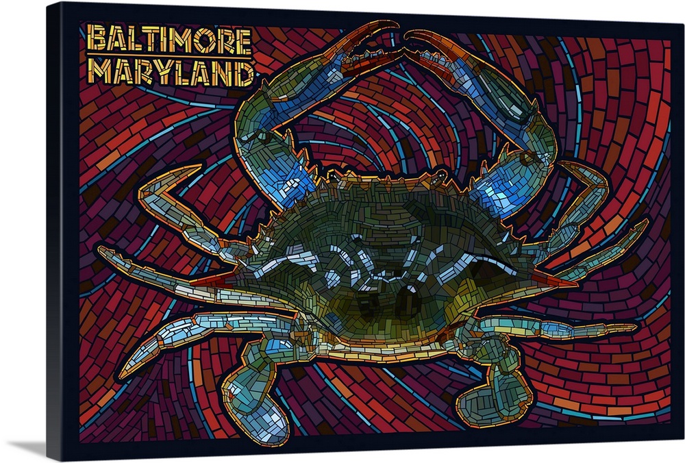Baltimore, Maryland - Blue Crab Paper Mosaic: Retro Travel Poster