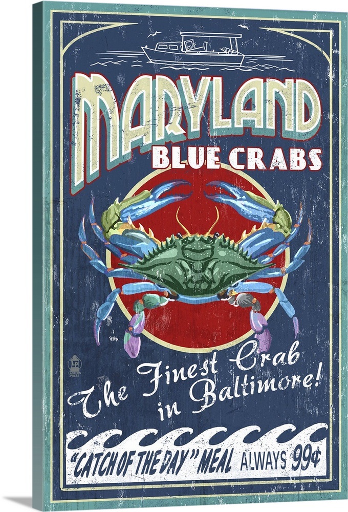 Baltimore, Maryland Blue Crabs Vintage Sign Retro Travel Poster Wall