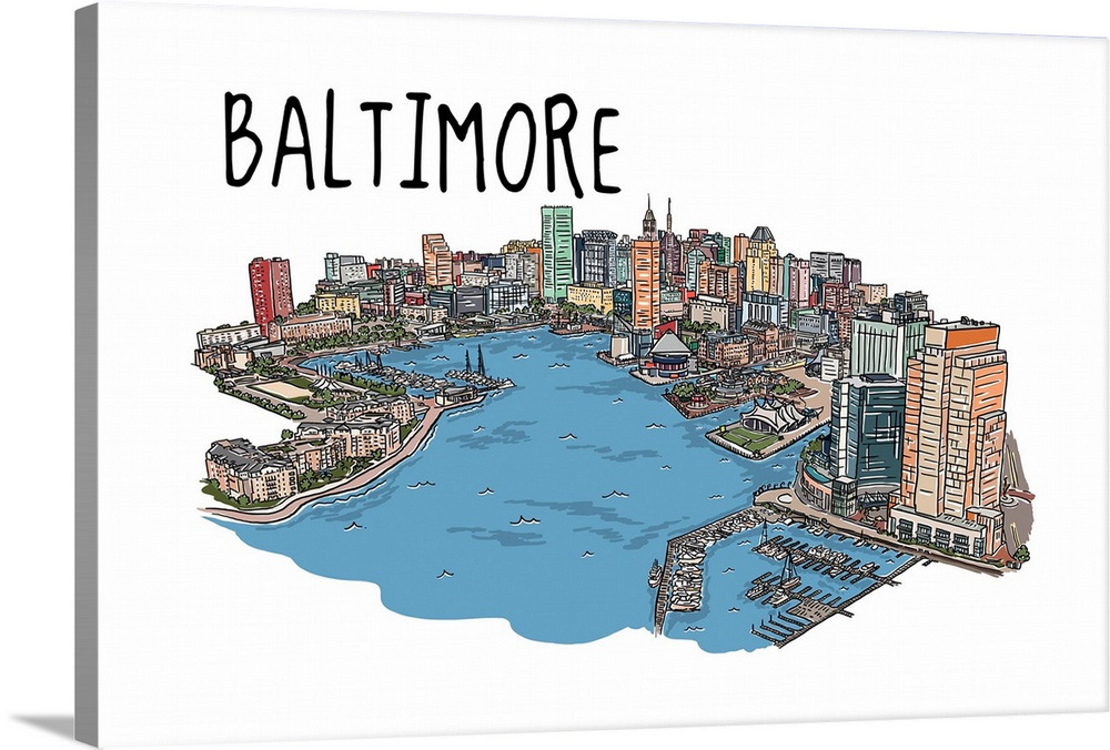 Baltimore, Maryland - Line Drawing