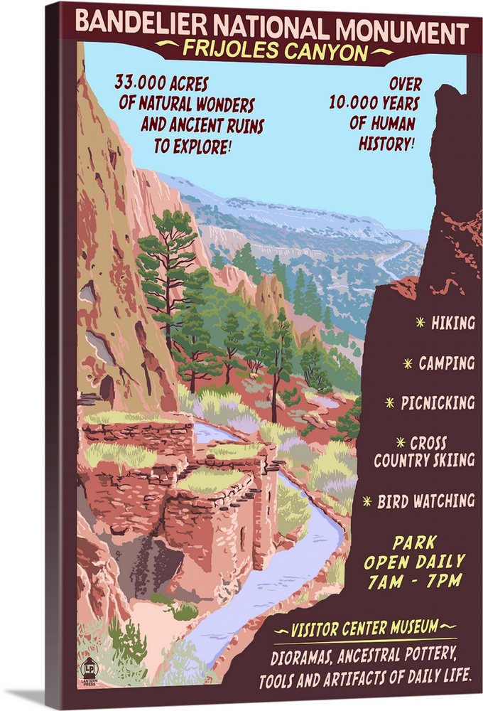 Bandelier National Monument, New Mexico - Day Scene: Retro Travel Poster