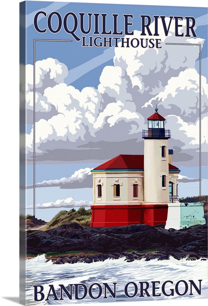 Bandon, Oregon - Coquille River Lighthouse: Retro Travel Poster