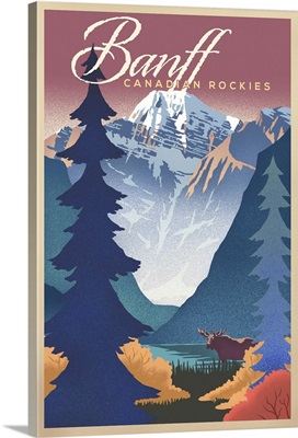 Banff, Canada - Canadian Rockies - Mountain Scene - Lithograph