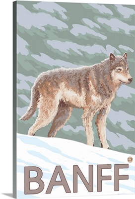 Banff, Canada - Wolf (Side): Retro Travel Poster