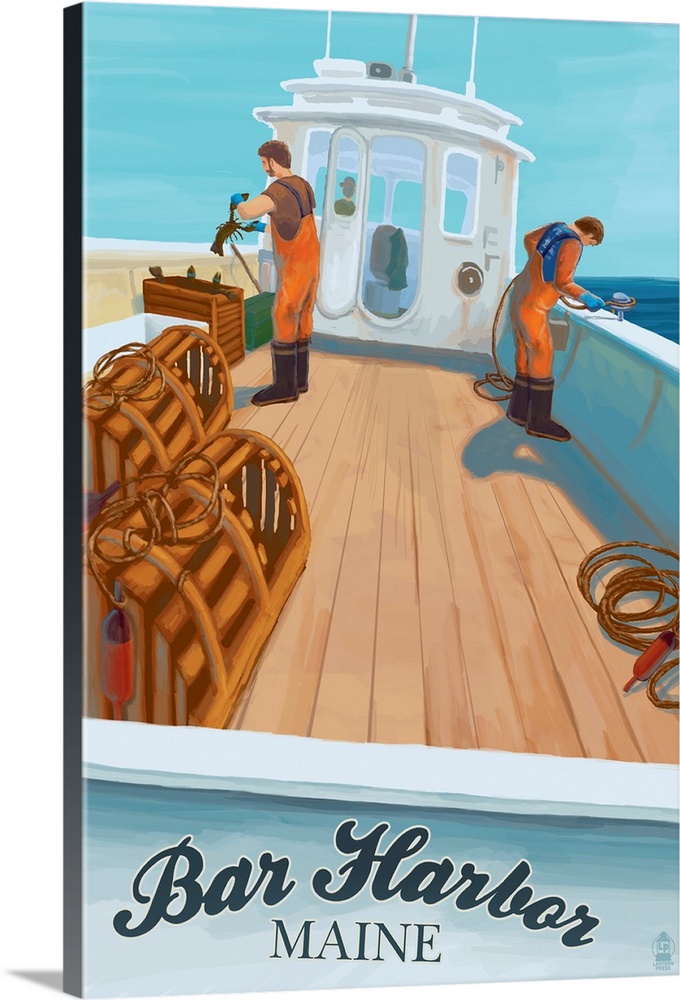 Bar Harbor, Maine - Lobster Boat: Retro Travel Poster