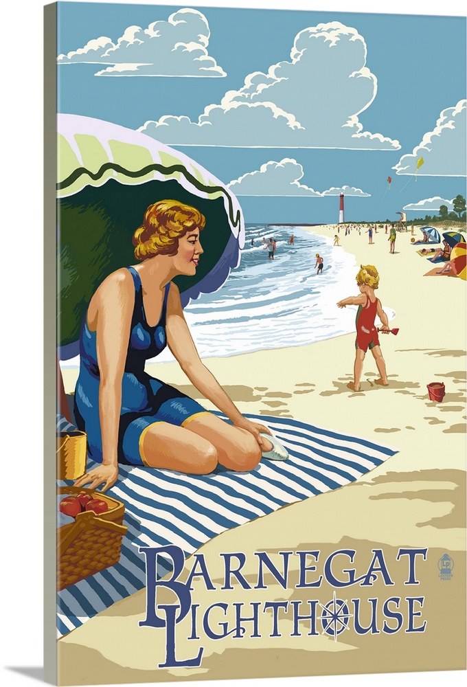 Barnegat Light, New Jersey - Beach Scene: Retro Travel Poster