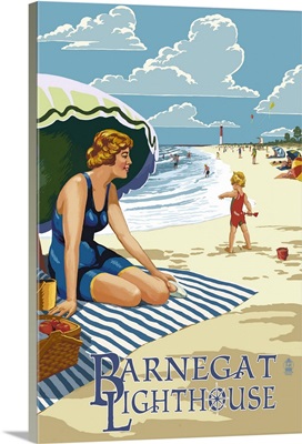 Barnegat Light, New Jersey - Beach Scene: Retro Travel Poster