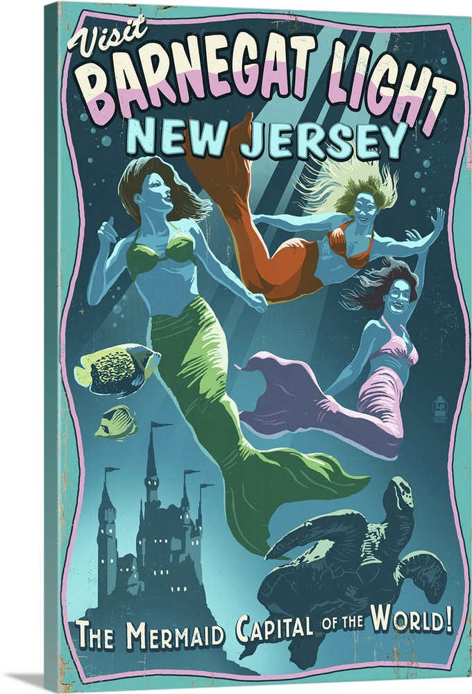 Barnegat Light, New Jersey - Mermaids Vintage Sign: Retro Travel Poster