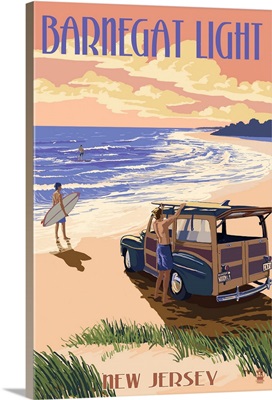 Barnegat Light , New Jersey - Woody On The Beach: Retro Travel Poster