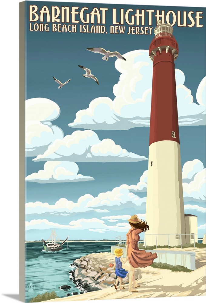 Barnegat Lighthouse - New Jersey Shore: Retro Travel Poster