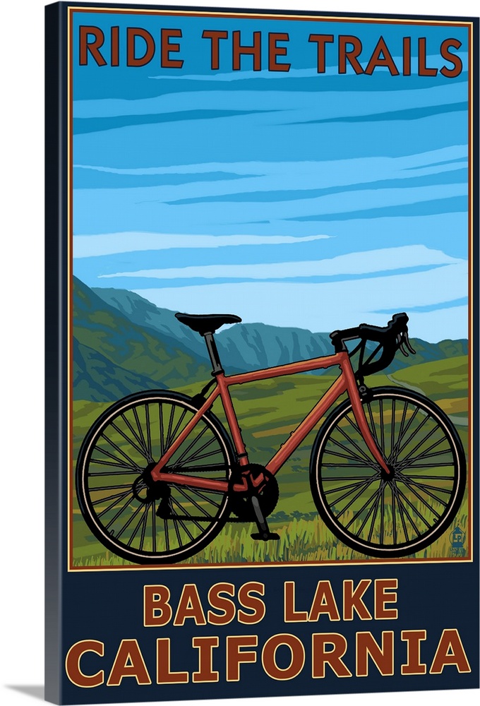 Bass Lake, California - Bicycle Scene: Retro Travel Poster