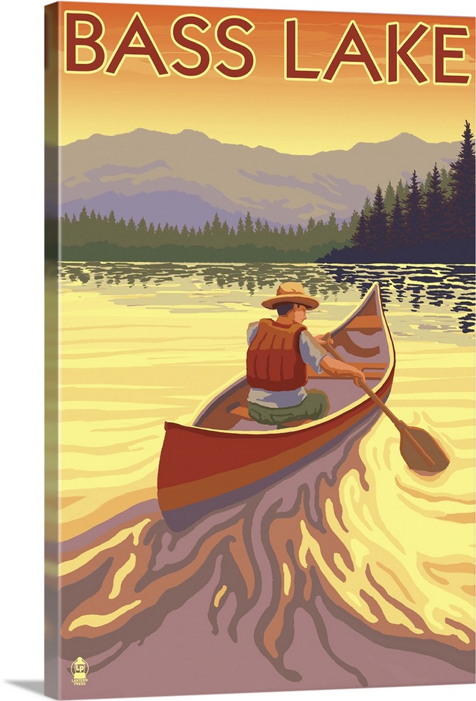 Bass Lake, California - Canoe Scene: Retro Travel Poster