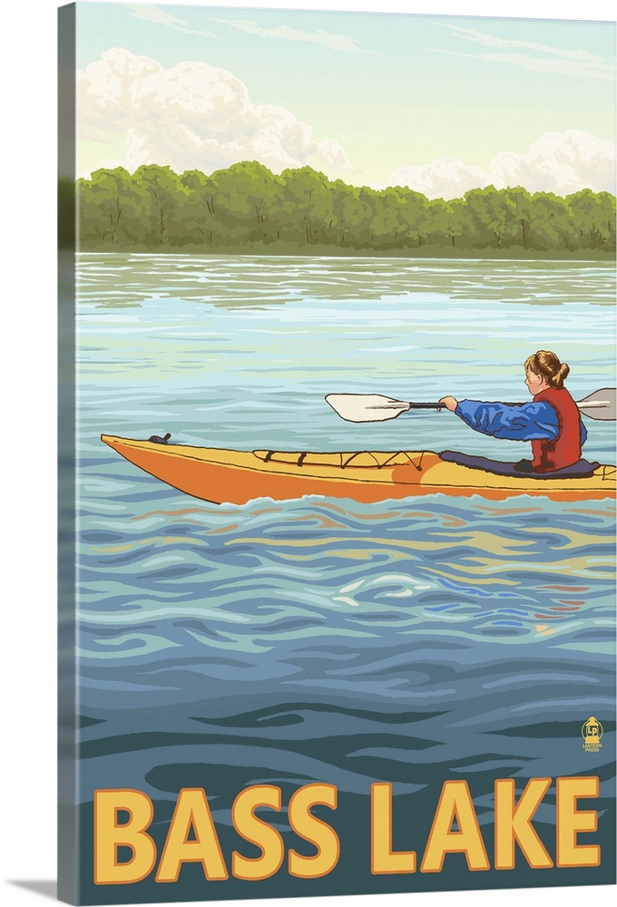 Bass Lake, California - Kayak: Retro Travel Poster