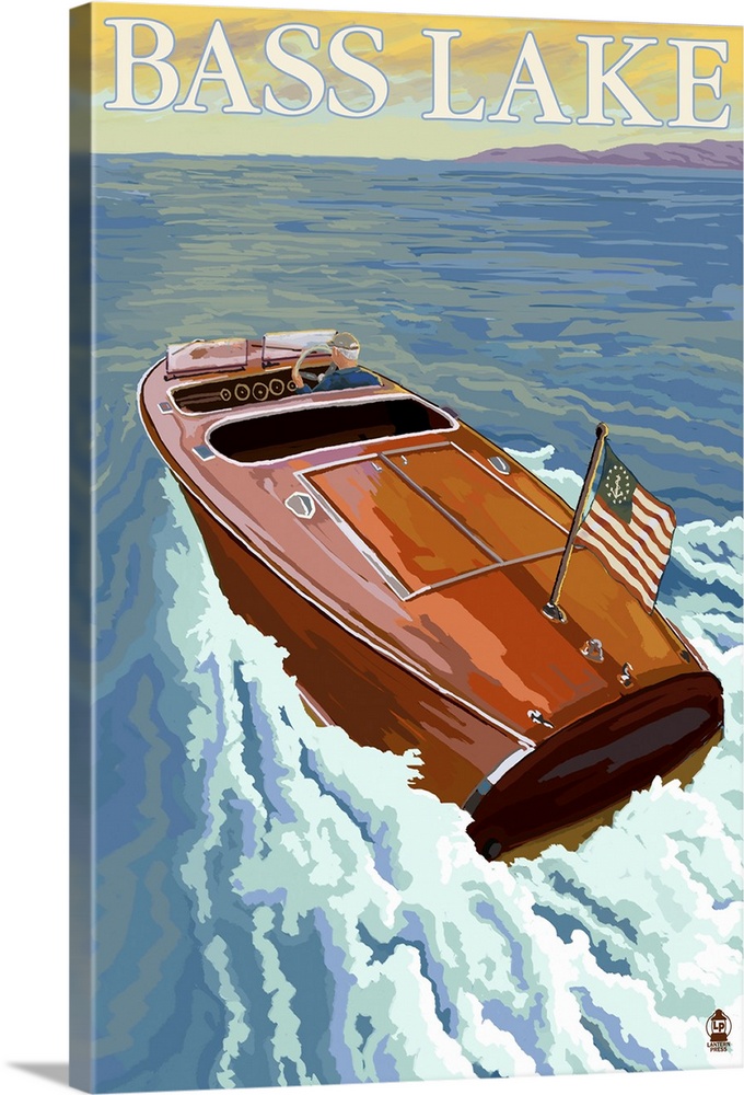Bass Lake, California - Wooden Boat: Retro Travel Poster