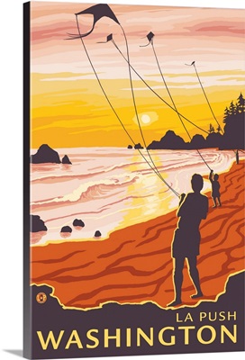 Beach and Kites - La Push, Washington: Retro Travel Poster