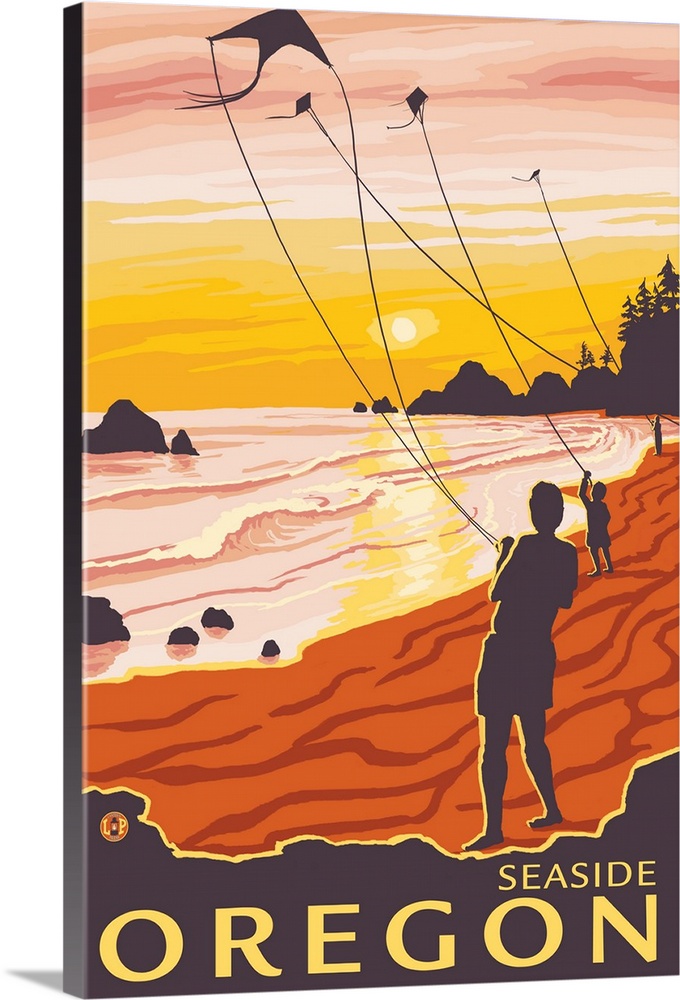 Beach and Kites - Seaside, Oregon: Retro Travel Poster