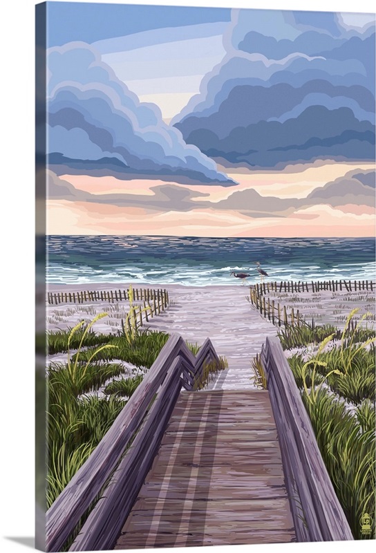 Beach Boardwalk Scene Retro Poster Art Great Big Canvas