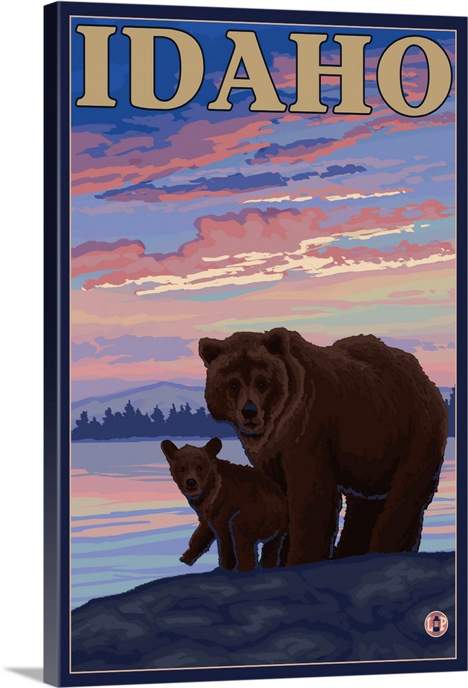 Bear and Cub - Idaho: Retro Travel Poster