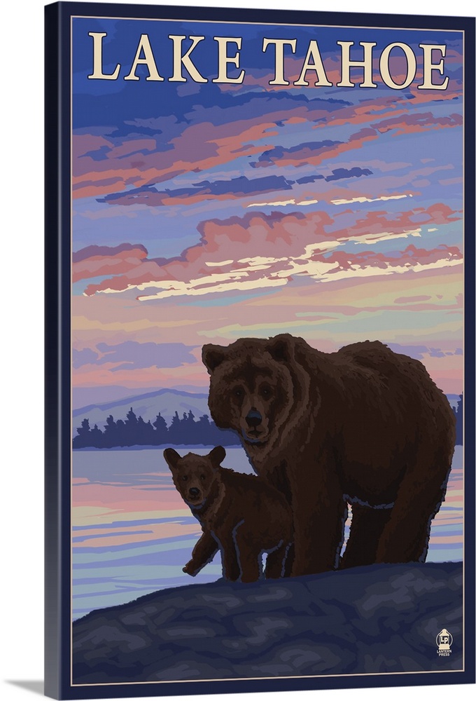 Bear and Cub - Lake Tahoe, California: Retro Travel Poster