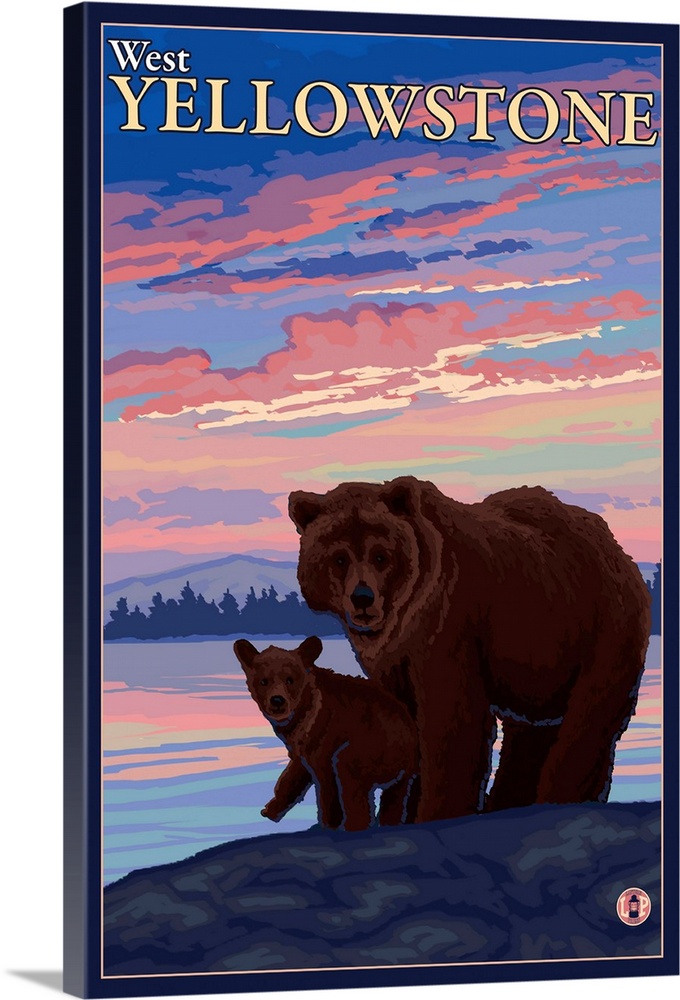 Bear and Cub - West Yellowstone, Montana: Retro Travel Poster