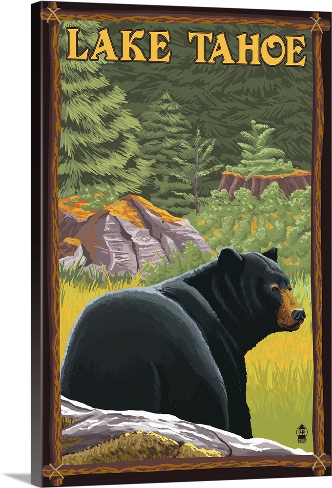 Bear in Forest - Lake Tahoe, California: Retro Travel Poster