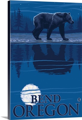 Bear in Moonlight - Bend, Oregon: Retro Travel Poster