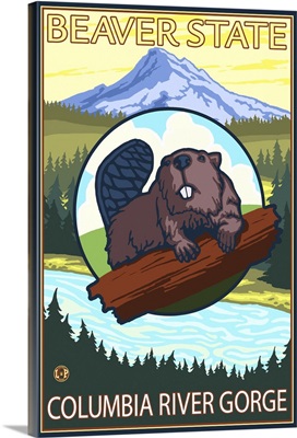 Beaver and Mt. Hood - Columbia River Gorge, Oregon: Retro Travel Poster