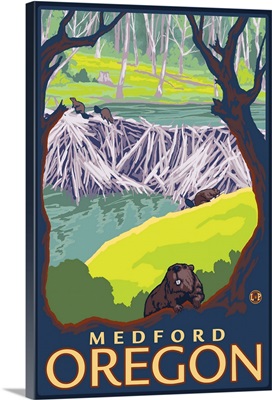 Beaver Family - Medford, Oregon: Retro Travel Poster