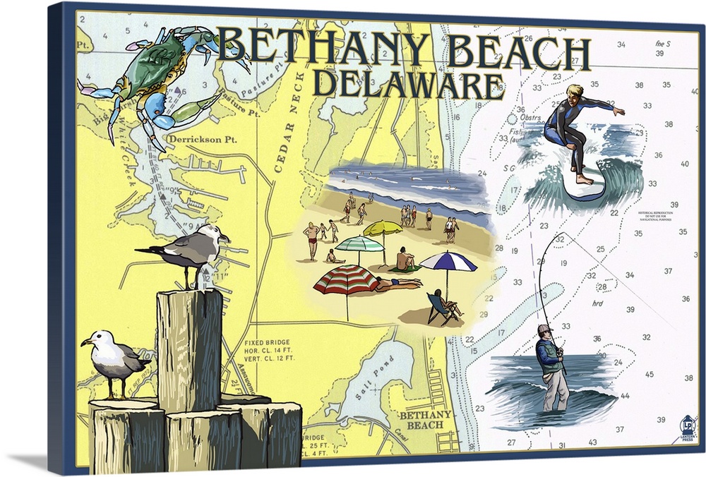 Bethany Beach, Delaware - Nautical Chart: Retro Travel Poster