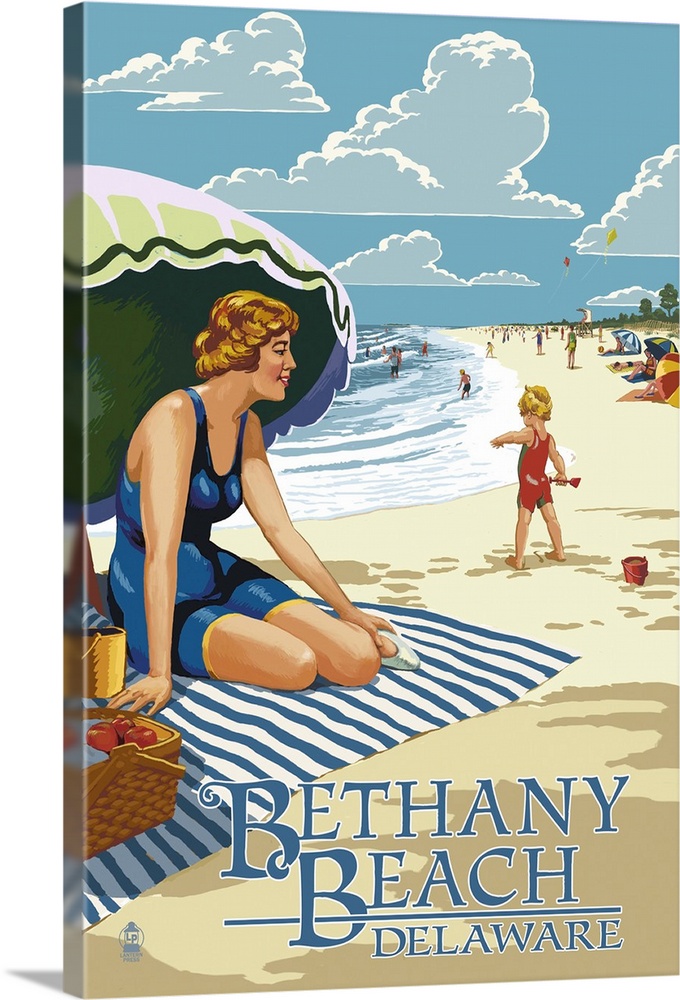 Bethany Beach, Delaware - Woman on Beach: Retro Travel Poster