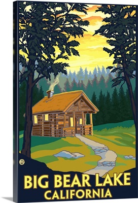 Big Bear Lake, California -Cabin in the Woods: Retro Travel Poster