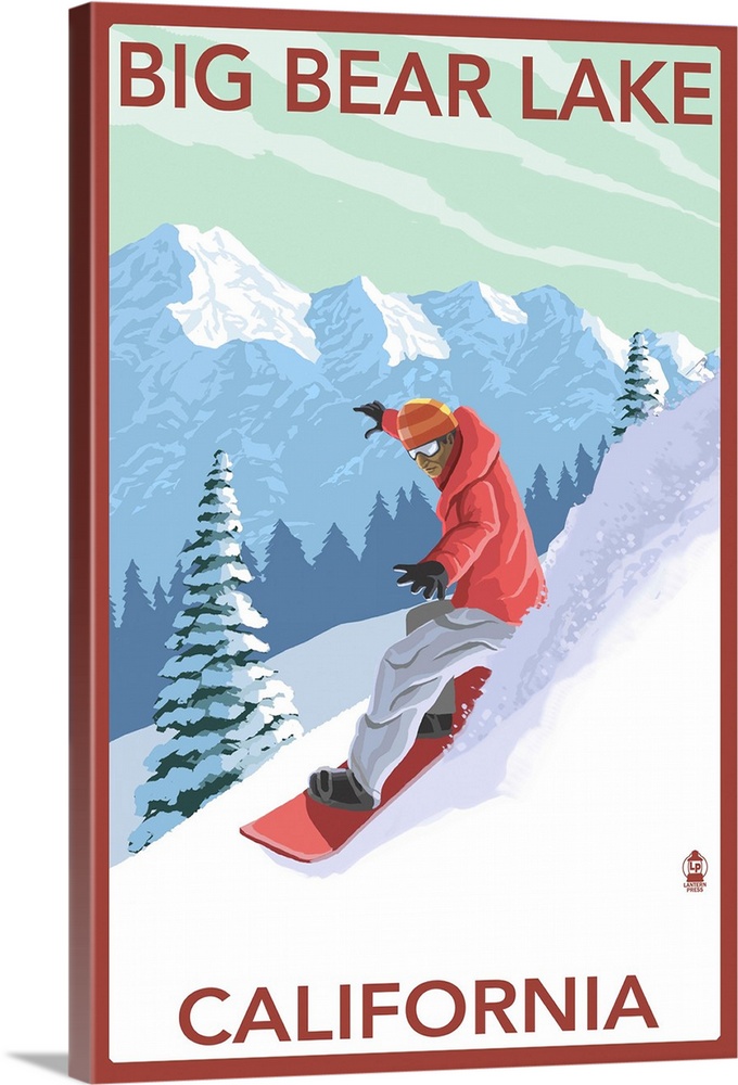 Big Bear Lake - California - Snowboarder: Retro Travel Poster