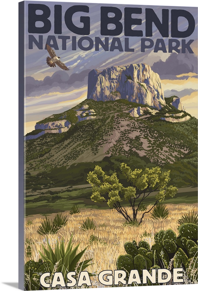 Big Bend National Park, Texas - Casa Grande: Retro Travel Poster