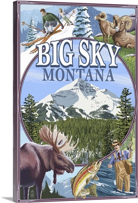 Big Sky, Montana - Scenes: Retro Travel Poster