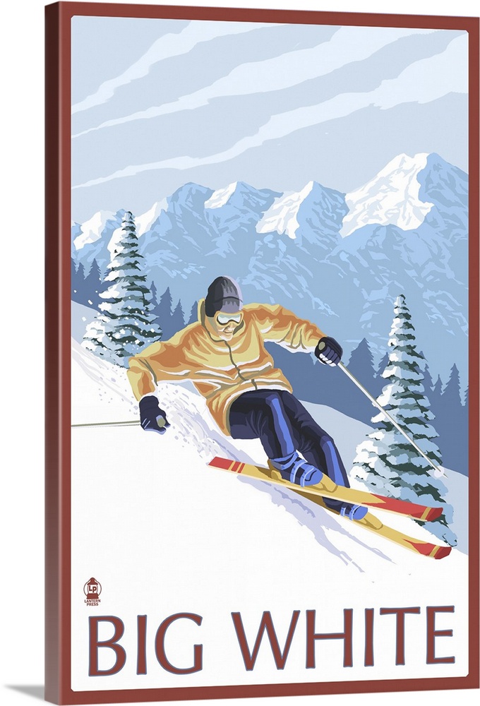 Big White - Downhill Skier: Retro Travel Poster