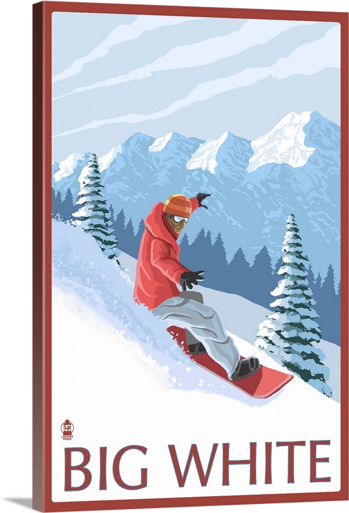 Big White - Snowboarder: Retro Travel Poster