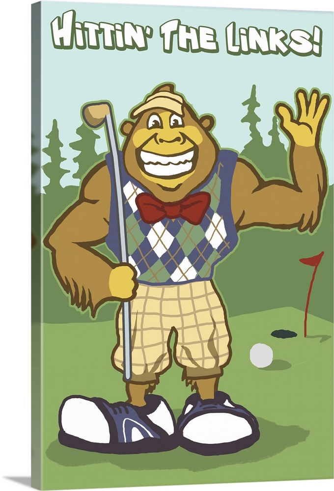 Bigfoot Golfer: Retro Travel Poster