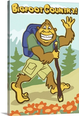 Bigfoot Hiker: Retro Travel Poster