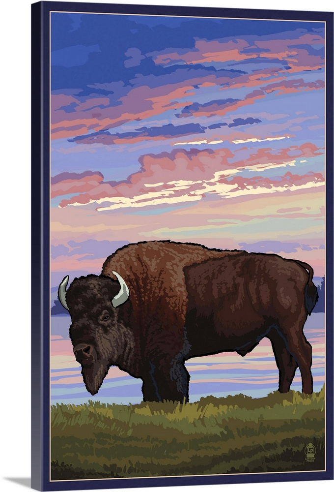 Bison and Sunset: Retro Poster Art