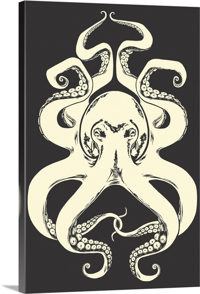Black and White Octopus: Retro Art Poster