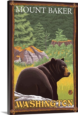 Black Bear in Forest - Mount Baker, Washington: Retro Travel Poster