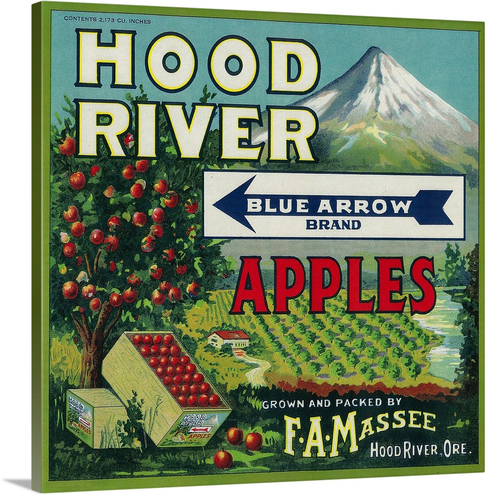 Blue Arrow Apple Crate Label, Hood River, OR