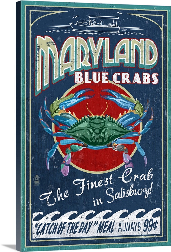 Blue Crabs Vintage Sign - Salisbury, Maryland: Retro Travel Poster