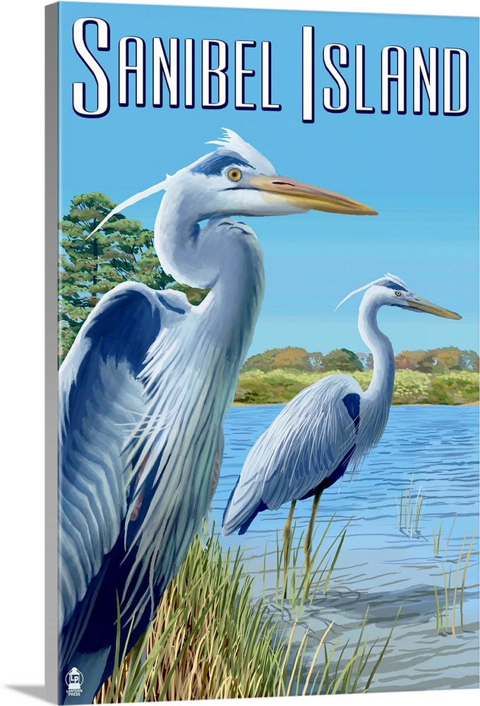 Blue Heron - Sanibel Island, Florida: Retro Travel Poster