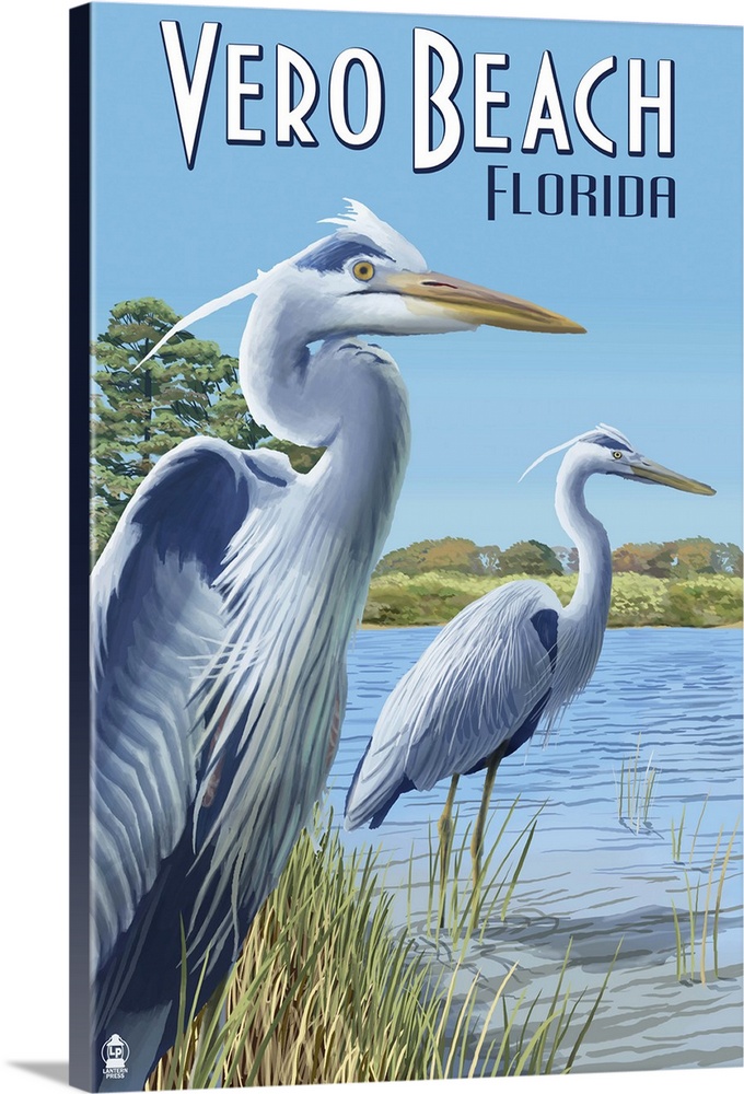 Blue Heron - Vero Beach, Florida: Retro Travel Poster