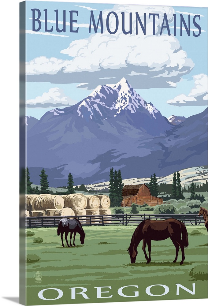 Blue Mountains Scene - Oregon: Retro Travel Poster