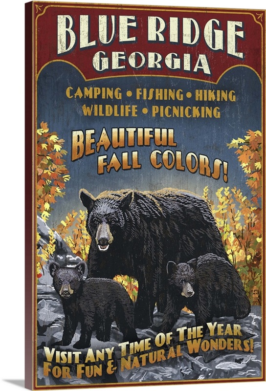 Blue Ridge, Georgia - Black Bear Family Vintage Sign: Retro Travel ...