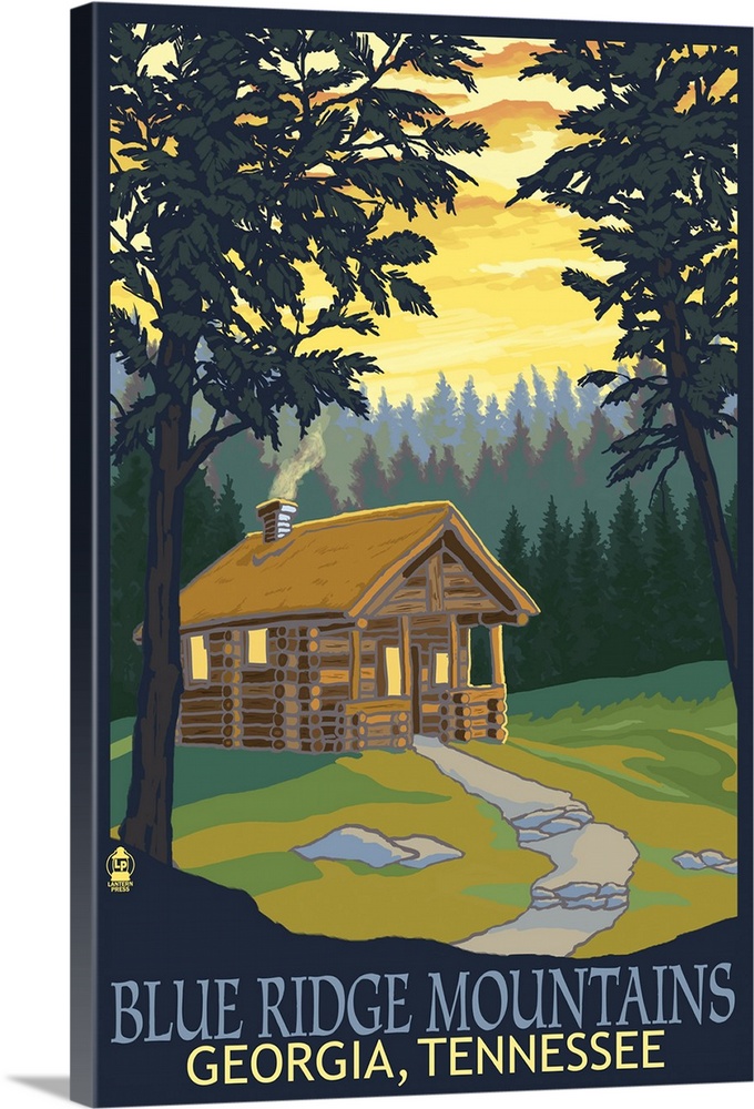 Blue Ridge Mountains - Cabin in Woods: Retro Travel Poster