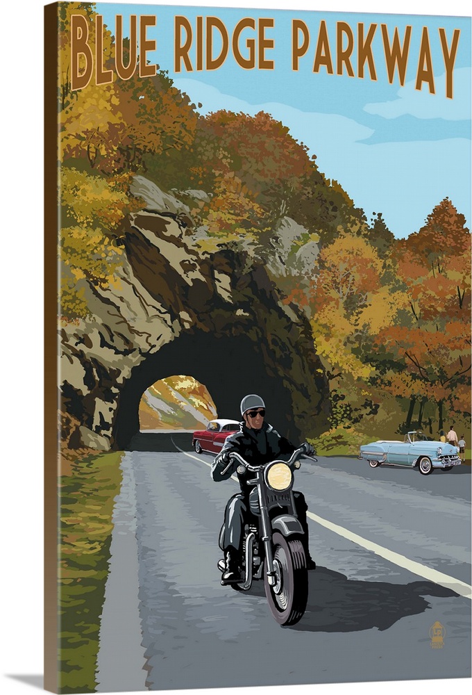 Blue Ridge Parkway - Motorcycle Scene: Retro Travel Poster