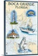 image thumbnail of Retro stylized art poster of a two light houses, a fishing boat, sea turtle, and a leaping fish over a map of Florida.